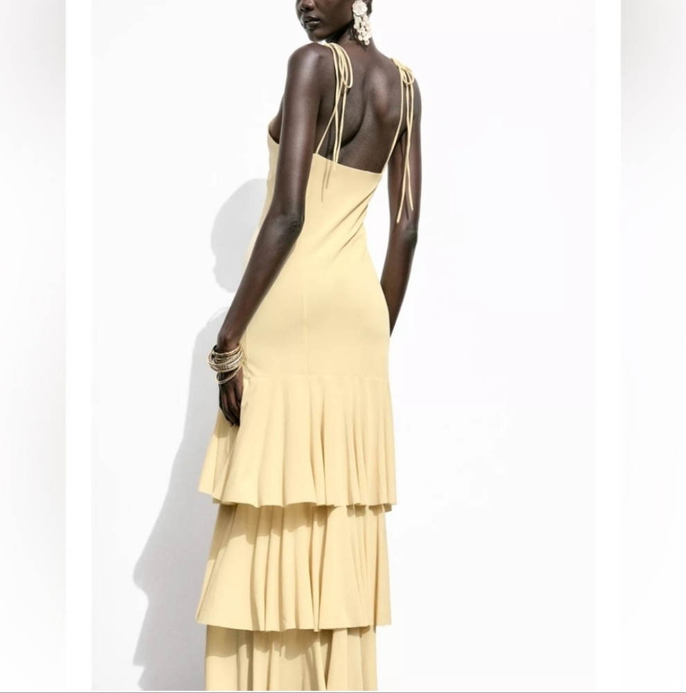 Zara  Ruffled Maxi Dress Yelliw Size S - Picture 15 of 16